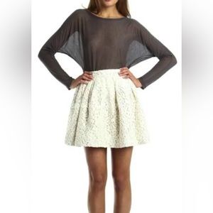 Elizabeth and James Skirt color: Music~Ivory & Silver floral lace brocade mini S